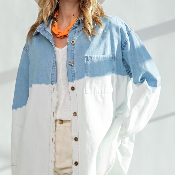 New EASEL LIGHT DENIM BUTTON UP OVERSIZED DENIM SHIRT SHACKET Small JEAN JACKET - Picture 10 of 12